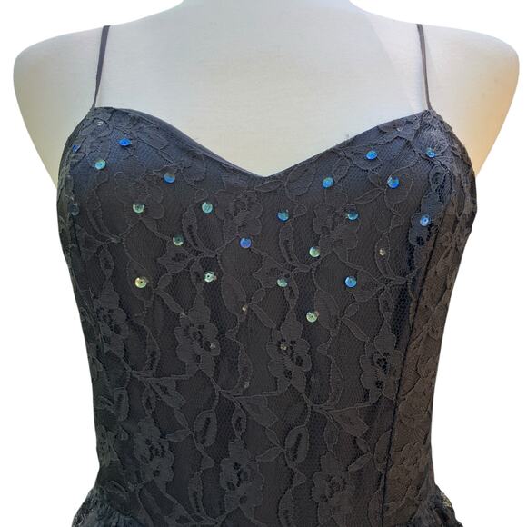 VTG 90s Whimsigoth Dress Sz M Black Lace Tiered Sequins Fairygrunge Sweetheart - Picture 3 of 16